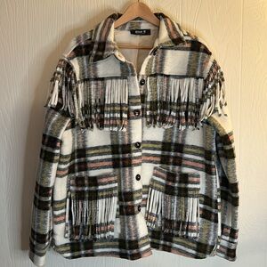 Like new! Plaid Fringe Shirt Jacket Shacket